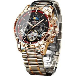 NEW Rose Gold/Silver Mens Luxury Mechanical Men's Watch